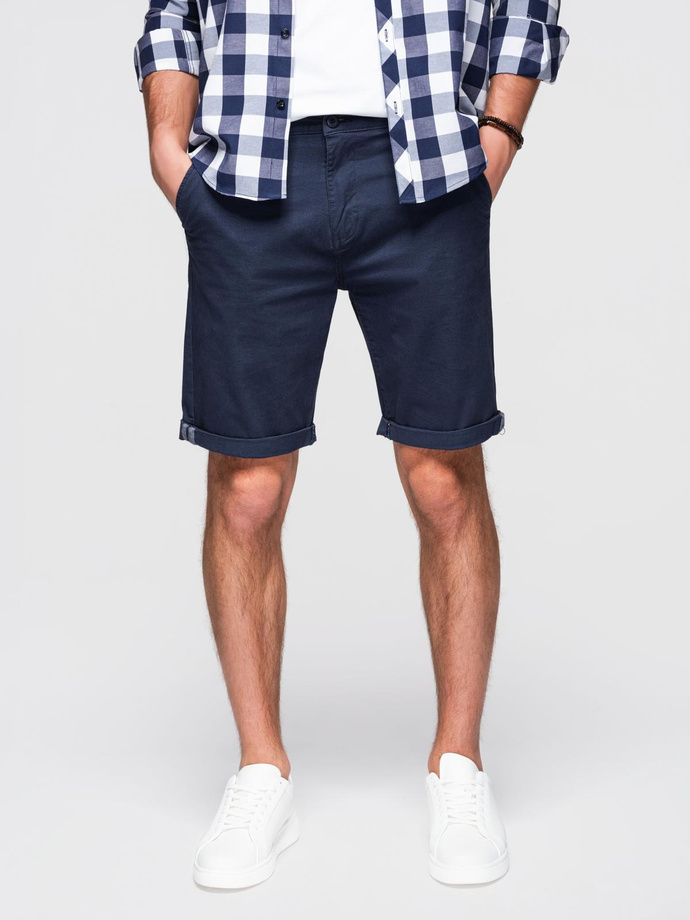 Men's classic chino shorts with rolled up leg - navy blue V10 OM-SRCS-0197