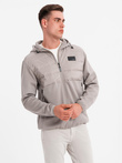 Men's lightweight jacket of combined materials with hood and decorative quilting - ash V3 OM-JANP-0160 