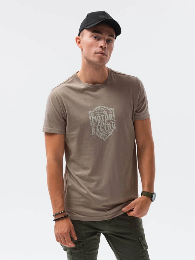 Men's printed t-shirt V-25C- brown S1434