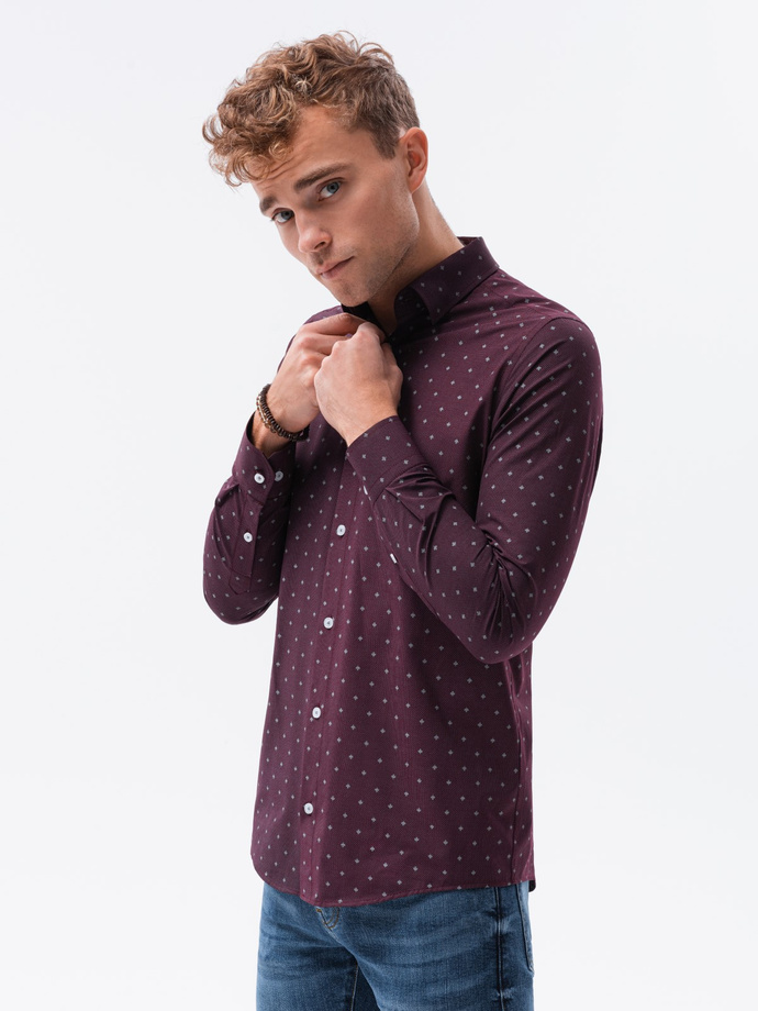 Men's elegant shirt with long sleeves - dark red K463