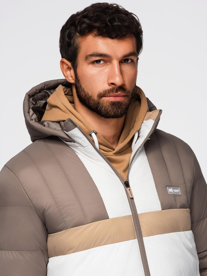 Jachetă sport retro colorată pentru bărbați - bej și alb V2 OM-JALP-0296