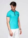 Tricou bărbătesc henley cu nervuri decorative - turcoaz V7 OM-TSCT-0175