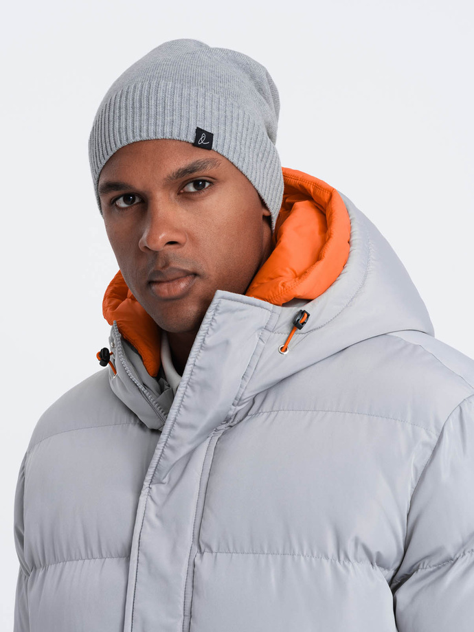 Căciulă bărbătească de iarnă tricotată din bumbac - gri melange V5 OM-ACWH-0124