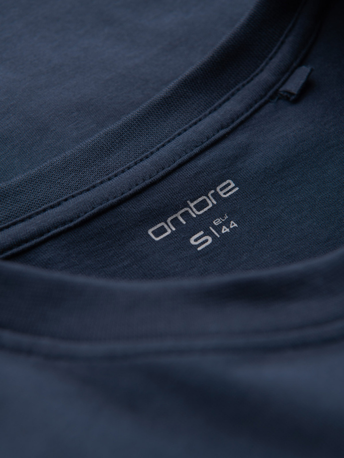 Men's casual t-shirt with pocket patch - navy blue V10 OM-TSCT-0109