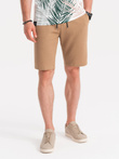 Men's knitted shorts with decorative elastic waistband - light brown V4 OM-SRCS-0110