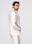 Men's unbuttoned sweatshirt with piping and high collar - cream V2 OM-SSZP-0224