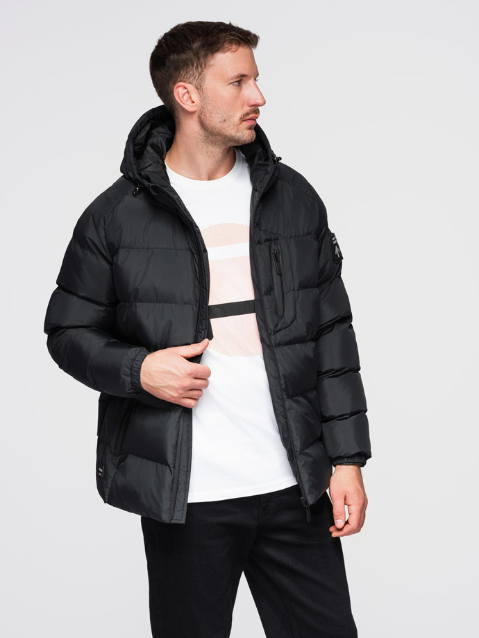 Men's quilted insulated jacket with raglan sleeves - black V4 OM-JAHP-0302