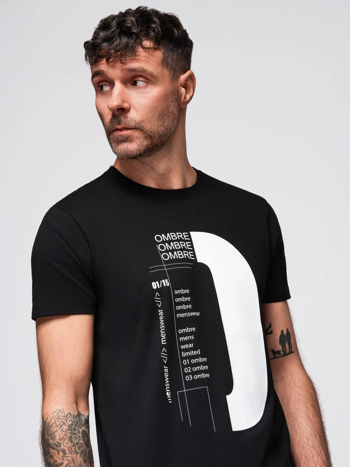 Men's printed cotton t-shirt - black V3 OM-TSPT-0166