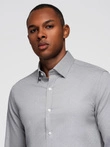 Vyriški SLIM FIT marškiniai iš dekoratyvinio audinio - pilki V2 OM-SHCS-0175