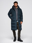 Classic men's long hooded jacket - navy blue V2 OM-JALJ-0269