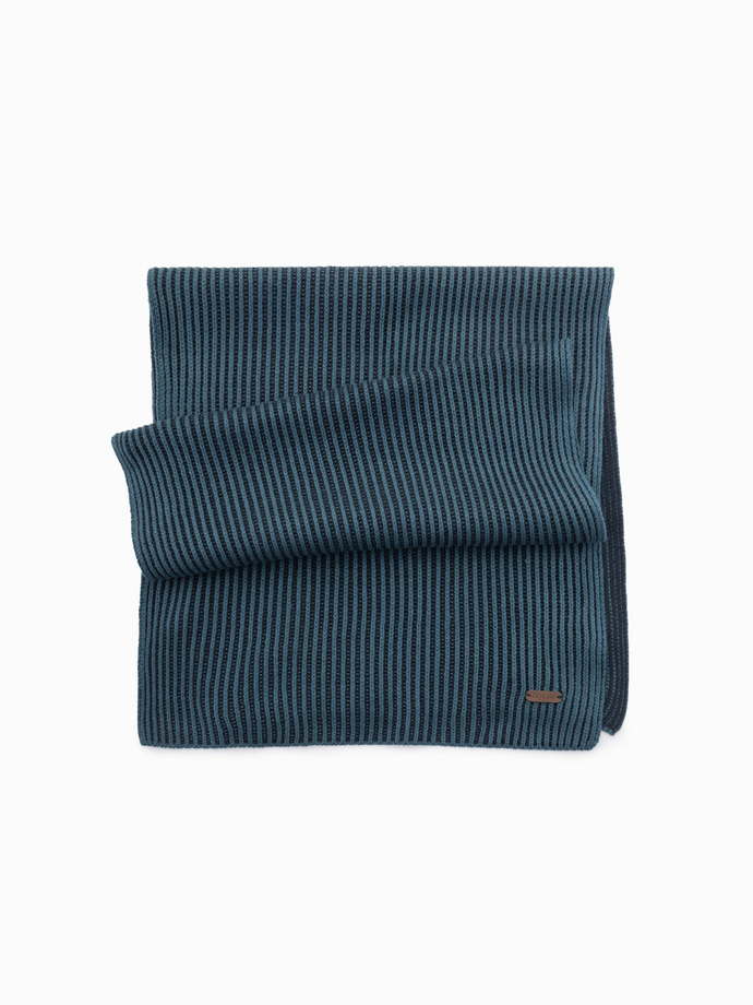 Knitted men's two-tone striped scarf - navy blue and sea V2 OM-ACSF-0114