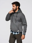 Men's kangaroo sweatshirt with embroidery and hood - graphite V2 OM-SSNZ-0241