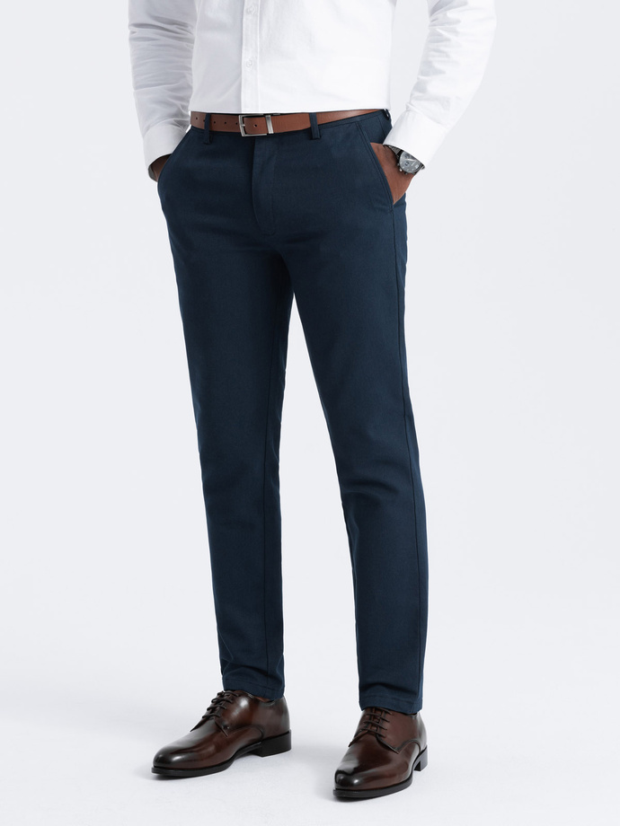 Men's classic chino pants with fine texture - navy blue V3 OM-PACP-0188