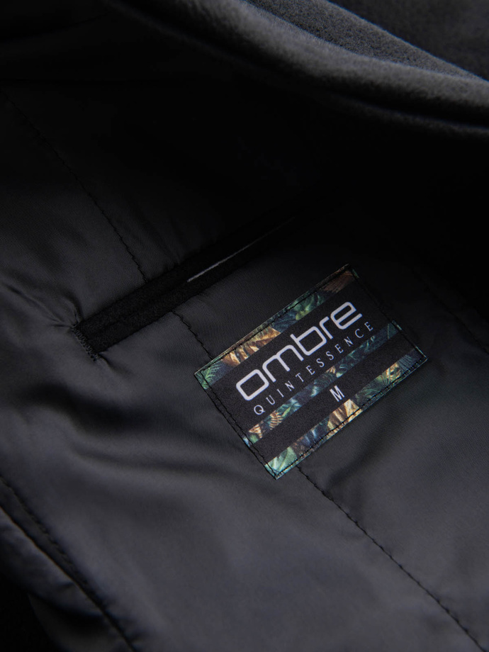 Pánský kabát s asymetrickým zapínáním - černý V2 OM-COWC-0102