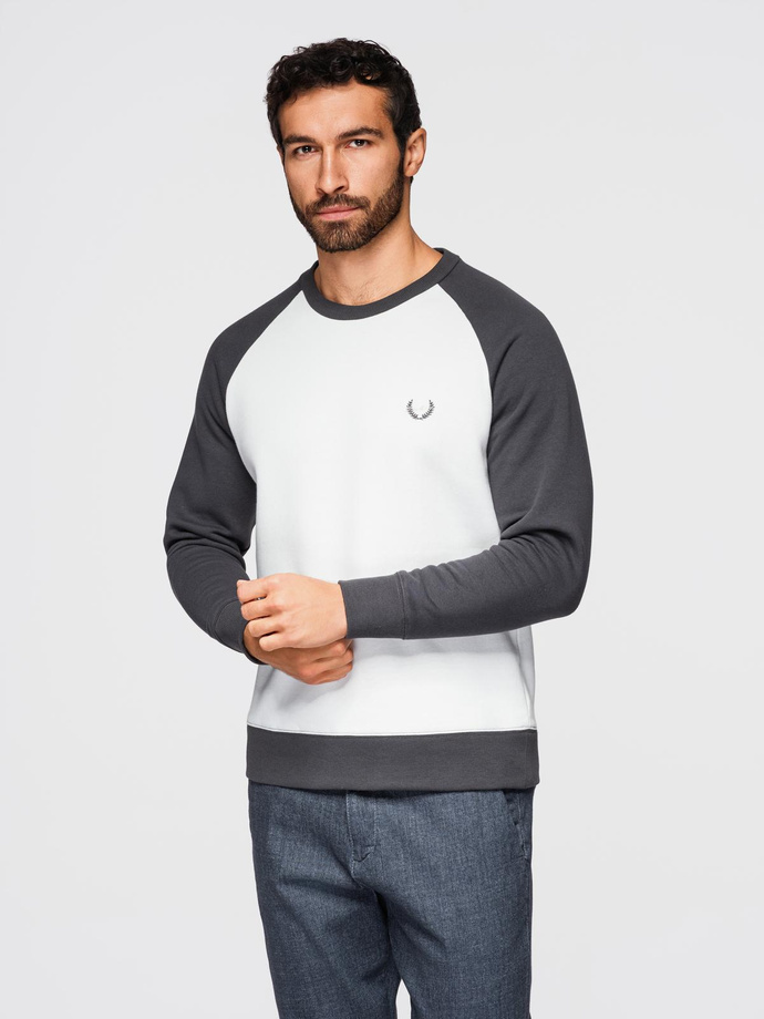 Hanorac bărbătesc de contrast cu mâneci reglan - crem și grafit V1 OM-SSNZ-0239