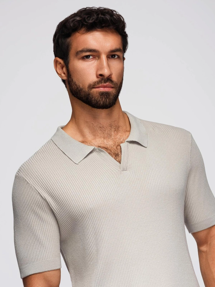 Men's buttonless polo shirt with open collar - light grey V3 OM-POSS-0160
