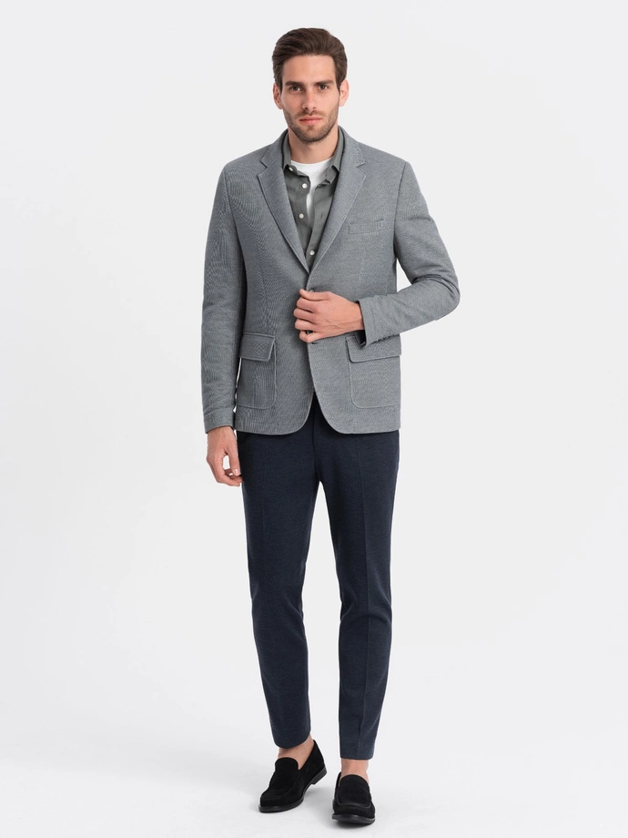 Men's blazer with elbow patches - light grey V1 OM-BLZB-0108