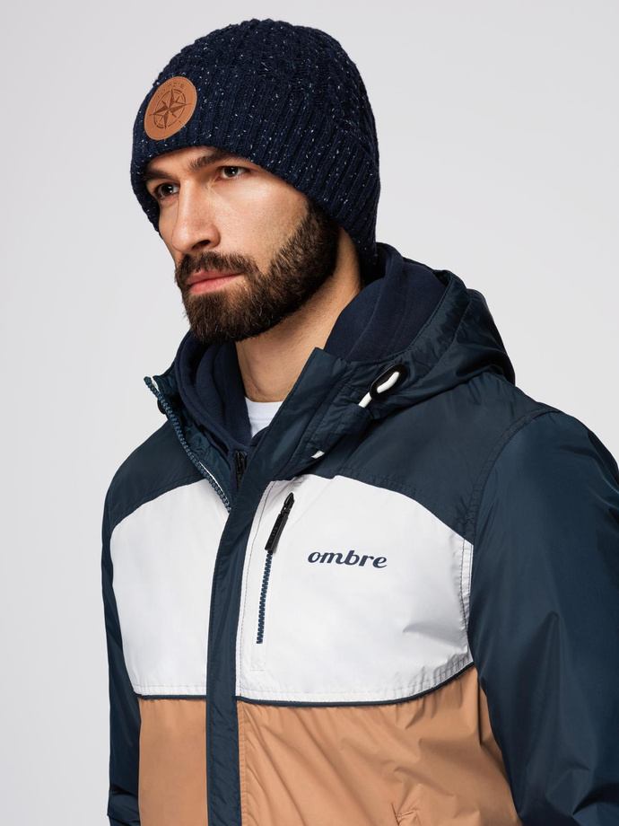 Jachetă sport ușoară colorată pentru bărbați cu fleece - maro și bleumarin V1 OM-JANP-0194