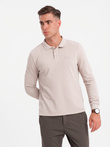 Men's structured polo longsleeve with patch - ash V3 OM-POLS-0131