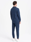Men's tracksuit set sweatshirt with polo collar + pants - navy blue V5 Z71