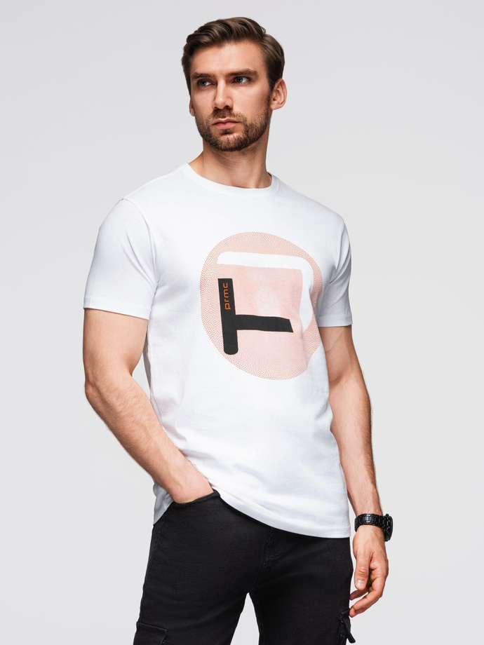 Men's t-shirt with large print - white V1 OM-TSPT-0245