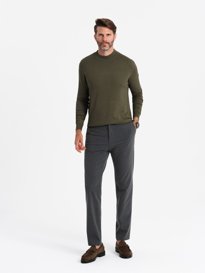 Men's knitted half turtleneck with viscose - dark olive V7 OM-SWTN-0100