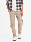 Pantaloni cargo STRAIGHT LEG pentru bărbați cu buzunare în dungi - nisip V2 OM-PACG-0197