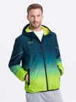 Men's sports jacket with reflectors - turquoise and lime green V1 OM-JANP-0105