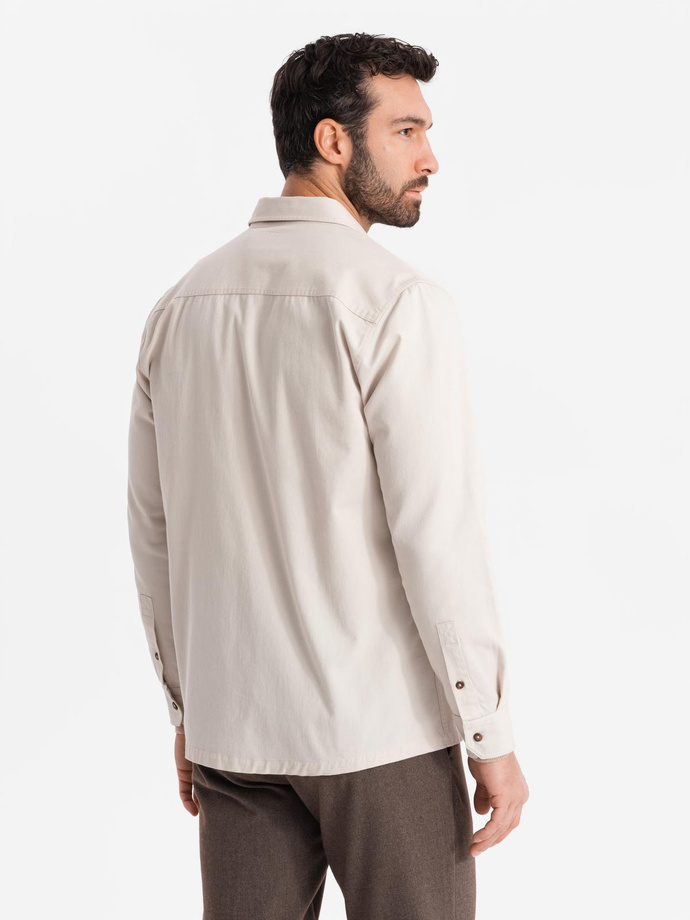 Men's REGULAR FIT cotton shirt with buttoned pockets - cream V1 OM-SHCS-0146