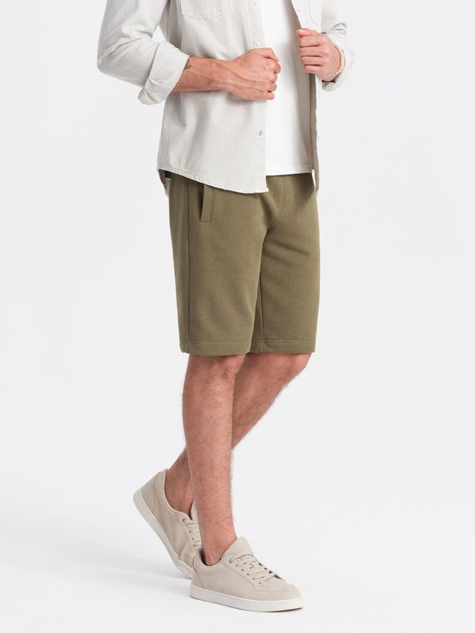 Men's pre-knee BASIC sweat shorts - olive V2 OM-SRBS-0149