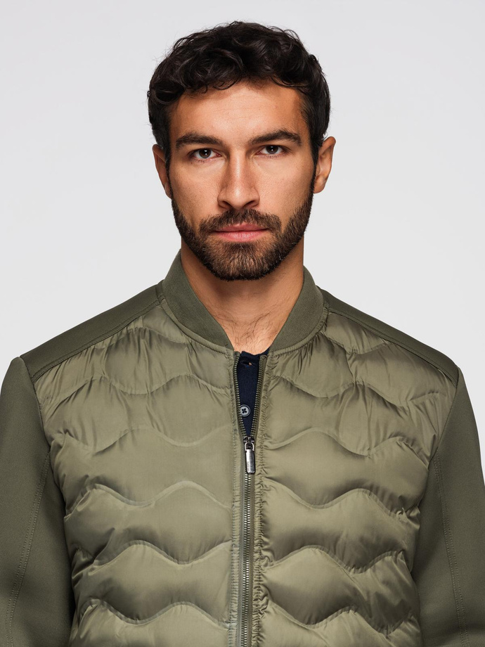 Men's quilted bomber jacket - dark olive green V3 OM-JALP-0141