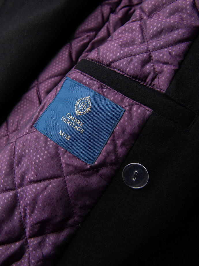 Elegantiškas kariškas vilnonis paltas vyrams - juodas V1 OM-COWC-0145