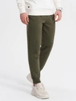 Men's sweatpants with stitching and leg zipper - olive V3 OM-PASK-0147
