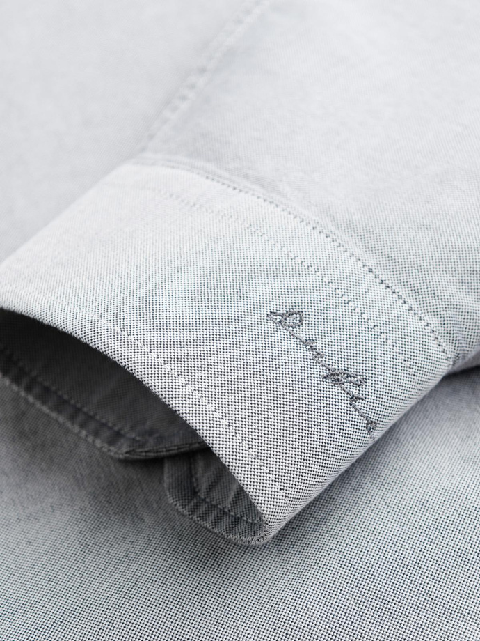 Cămașă oxford elegantă pentru bărbați cu broderie - gri deschis V2 OM-SHOS-0172