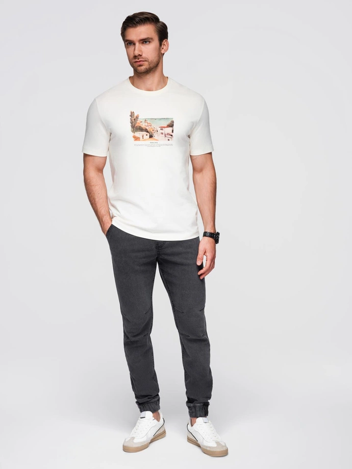 Pantaloni JOGGERS din denim cu efect de spălare pentru bărbați - gri V3 OM-PADJ-0267