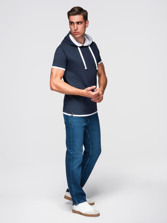 Tricou cu glugă din bumbac pentru bărbați - albastru marin V4 OM-TSCT-0256