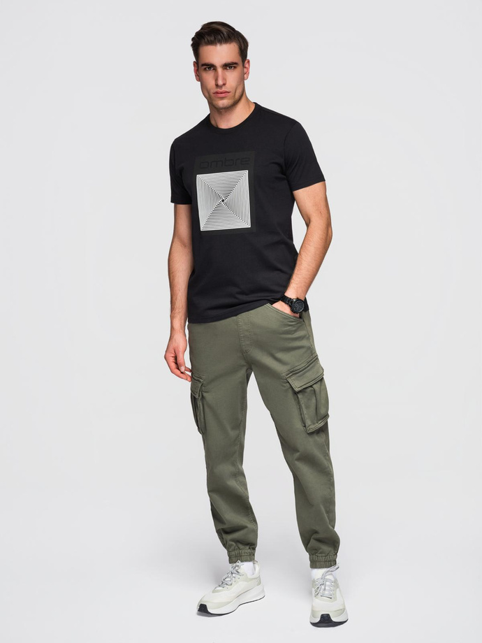 Tricou bărbătesc din bumbac cu logo dublu imprimat - alb V1 OM-TSPT-0211 