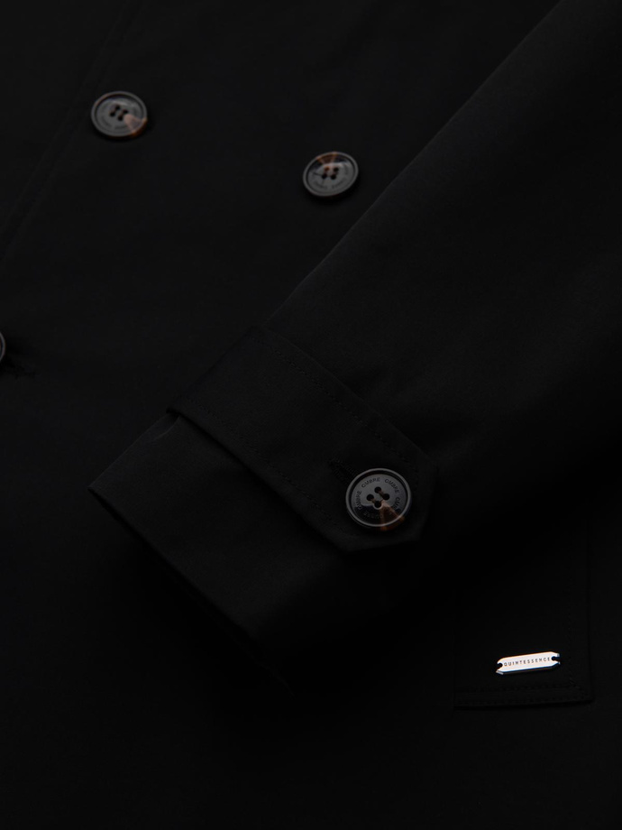 Trench elegant pentru bărbați SLIM FIT cu curea - negru V2 OM-COSC-0126