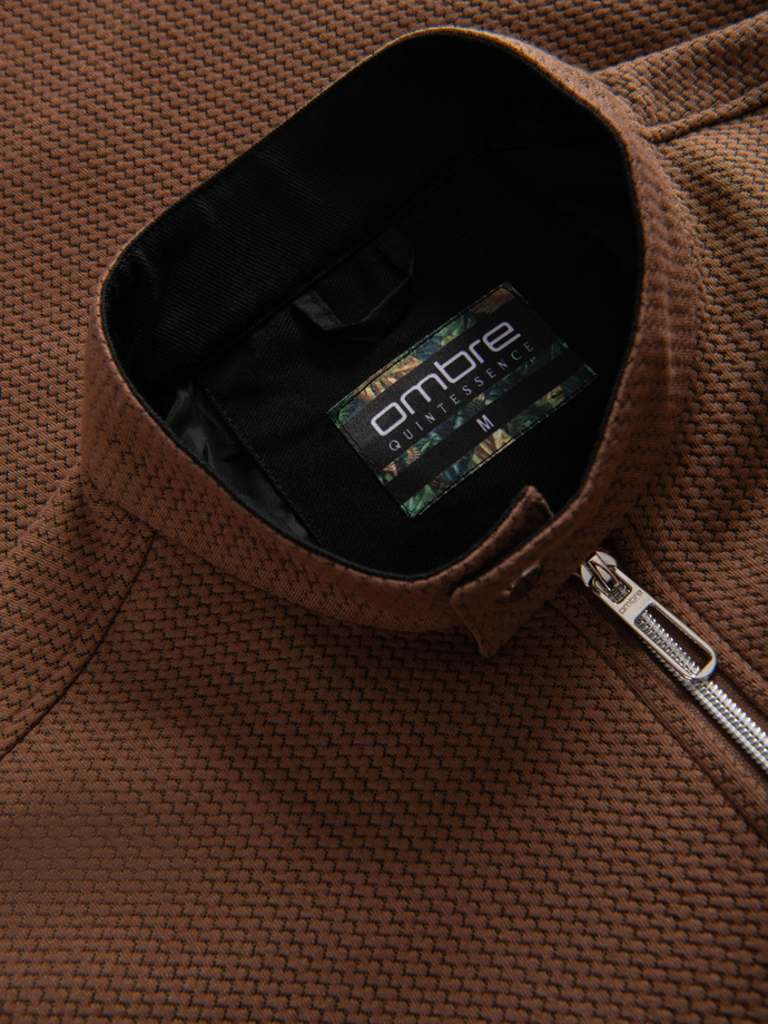 Vyriška struktūrizuota dviratininko striukė su atsegama apykakle - ruda V2 OM-JANP-0229