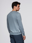 Washed men's sweatshirt with decorative stitching at the neckline - light blue V3 OM-SSDS-0131