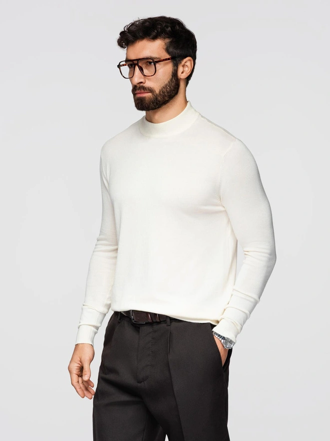 Men's knitted half turtleneck with viscose - cream V4 OM-SWTN-0100