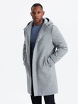 Monochrome long men's hooded coat - grey melange V1 OM-COWC-22FW-005