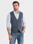 Fitted elegant men's structured knit vest - navy blue V1 OM-BLZV-0147