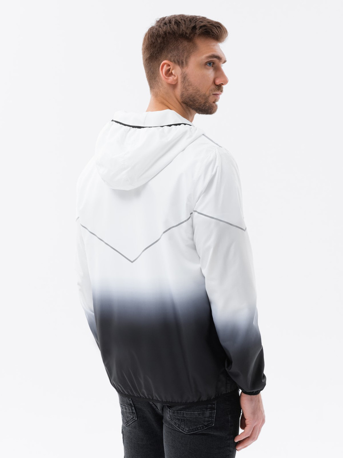 Jachetă sport pentru bărbați cu efect ombre - alb și negru V4 OM-JANP-0104