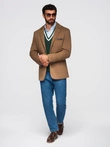 Men's knitted jacket with a fitted cut - light brown V4 OM-BLZB-0100
