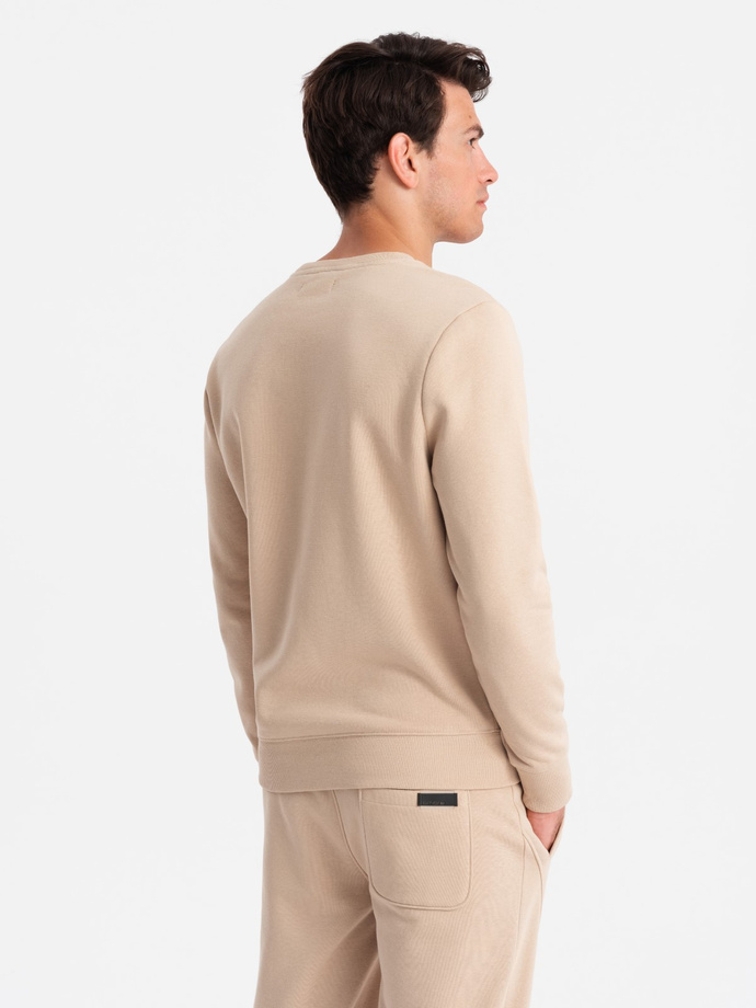 BASIC men's cotton sweatshirt set unbuttoned sweatshirt + joggers - beige V6 Z84