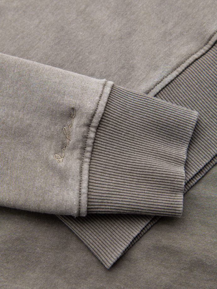 Washed men's sweatshirt with decorative stitching at the neckline - beige V2 OM-SSDS-0131