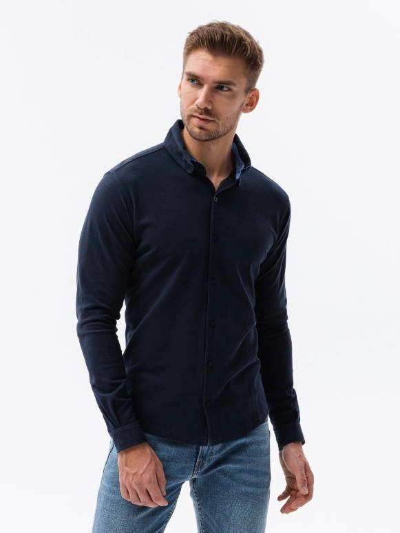 Men's long sleeve knit shirt - navy blue V2 K540