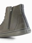Men's high-top sneakers with matte texture and embossed logo - dark olive V2 OM-FOTH-0185