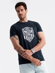 Men's motorcycle style printed t-shirt - navy blue V4 OM-TSPT-0125